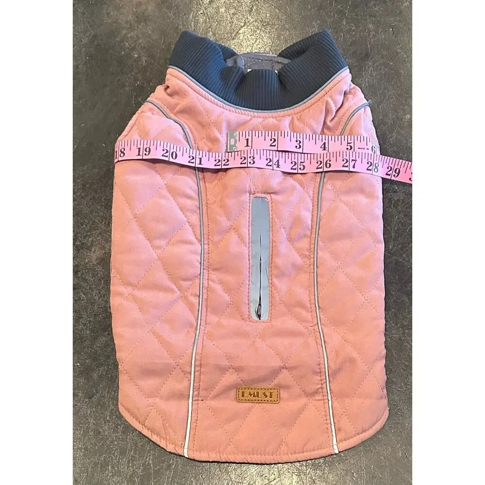 New Emust Quilted Winter Dog Coat -Pink/Gray - Size Medium
